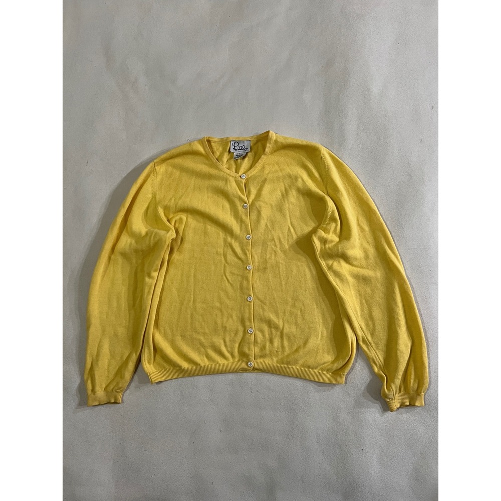 Lilly Pulitzer Yellow Cotton Button Front Cardigan Sweater Women's Size L